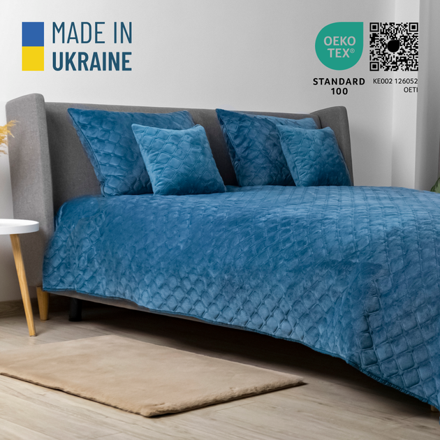 Покривало ТЕП "VELOUR" 240*260 см синій/ромб круглий - зображення 7