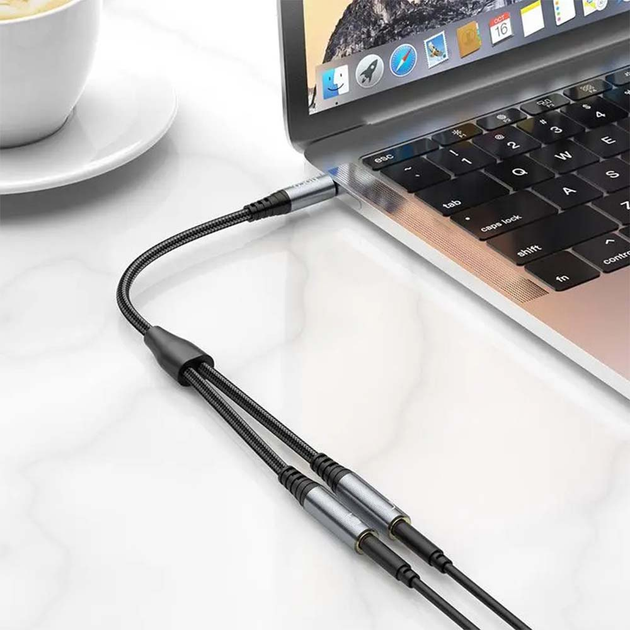 Перехідник-розгалужувач для мікрофона та навушників HOCO UPA21 2-in-1 3.5 headset audio adapter cable(male to 2*female) Metal gray (6931474766809) - Фото 4 Перехідник-розгалужувач для мікрофона та навушників HOCO UPA21 2-in-1 3.5 headset audio adapter cable(male to 2*female) Metal gray (6931474766809) - зображення 4