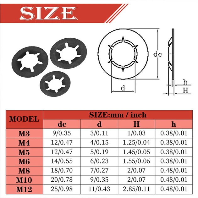 Осевые Шайбы M3-M12/260шт Набор Стопорных Зубчатых Фиксаторов Starlock Spec (SP-0686260) - изображение 3