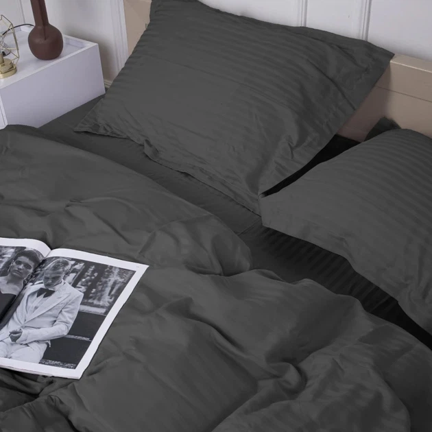 Простынь MirSon евро 220x240 см 30-0012 Dark Gray Satin Stripe (2200005252185) - изображение 3