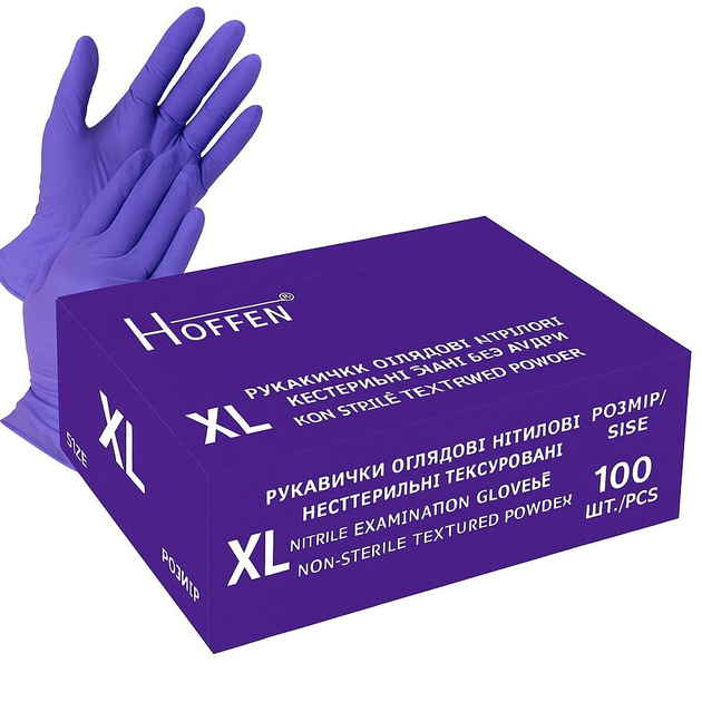 Рукавички нітрилові XL Hoffen 3.5г нестерильні текстуровані HFN-12302XL - зображення 1