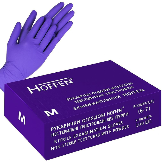 Рукавички нітрилові M Hoffen 3.5г нестерильні текстуровані HFN-12302M - зображення 1