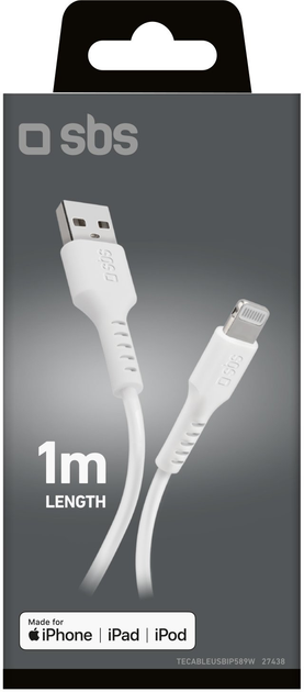 Кабель SBS USB Type-A - Lightning 1 м White (TECABLEUSBIP589W) - зображення 3