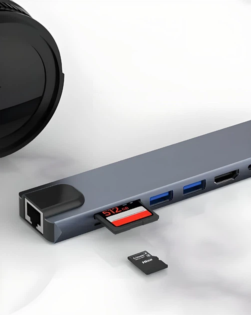 Многофункциональный адаптер Тайп-С для ноутбука, Юсб хаб 8-в-1, Type C + USB HUB to HDMI/HDTV + PD + USB C + SD + TF + RJ45 (580) - изображение 7