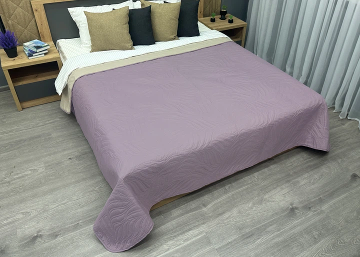 Покривало двостороннє Decorator Microfiber листя 210х215 см бузковий з бежевим (85-131) - Фото 5 Покривало двостороннє Decorator Microfiber листя 210х215 см бузковий з бежевим (85-131) - зображення 5
