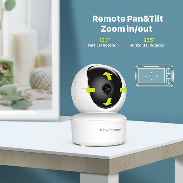 Видеоняня Baby Monitor SM-650 + прищепка-держатель камеры, 5-дюймовый ЖК-монитор, поворотный дисплей, датчик звука, ночное виденье, беспроводная, поворотная радионяня, измерение температуры - изображение 14