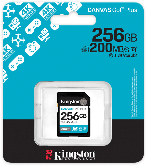 Karta pamięci Kingston SDXC 256GB Canvas Go! Plus G4 Class 10 UHS-I U3 V30 (SDG4/256GB) - obraz 3