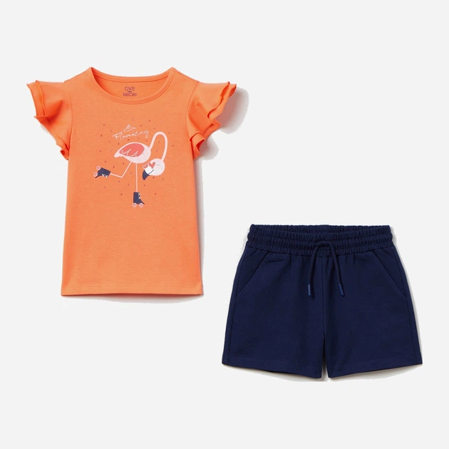 Детский летний комплект (футболка + шорты) для девочки OVS 1796467 122 см Оранжевый (8056781011249) - изображение 1