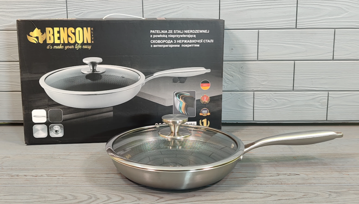 Cковорода з нержавіючої сталі Benson Premium BN-442 професійна 28см 2,8л - зображення 2
