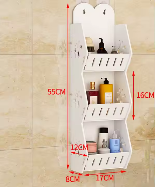 Белая полка для ванной комнаты для косметики и шампуней 55×17×12 см - Фото 3 Белая полка для ванной комнаты для косметики и шампуней 55×17×12 см - изображение 3