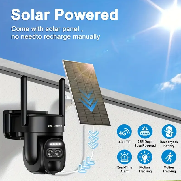 Камера видеонаблюдения на солнечной батарее SZSINOCAM QG6 1080P 4G