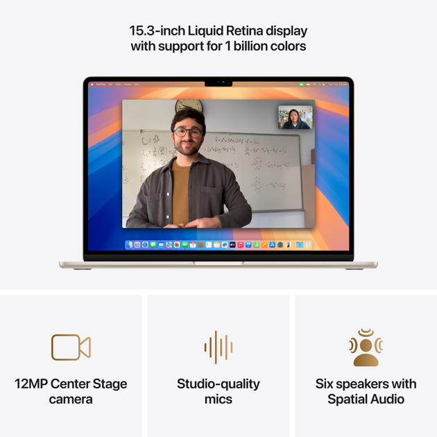 Laptop Apple MacBook Air 15.3" M4 16/256GB 2025 (MW1J3RU/A) (QWERTY+cyrylica) Starlight - obraz 5