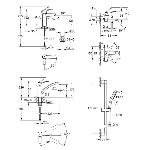 Набір змішувачів 4 в 1 для ванної кімнати Grohe QuickFix Start M-Size UA202301KE - зображення 2