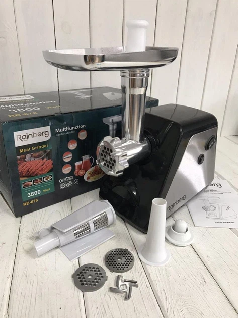 Электрическая мясорубка с соковыжималкой и насадкой для ковбас 3800W Rainberg RB-676 Черный - Фото 2 Электрическая мясорубка с соковыжималкой и насадкой для ковбас 3800W Rainberg RB-676 Черный - изображение 2