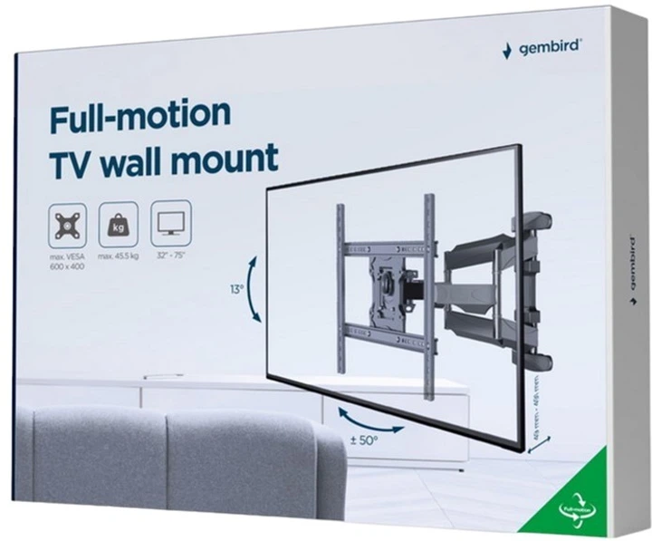 Кронштейн для телевизора настенный поворотный диагональ 32"-75"Gembird WM-75ST-01 Черный - изображение 6