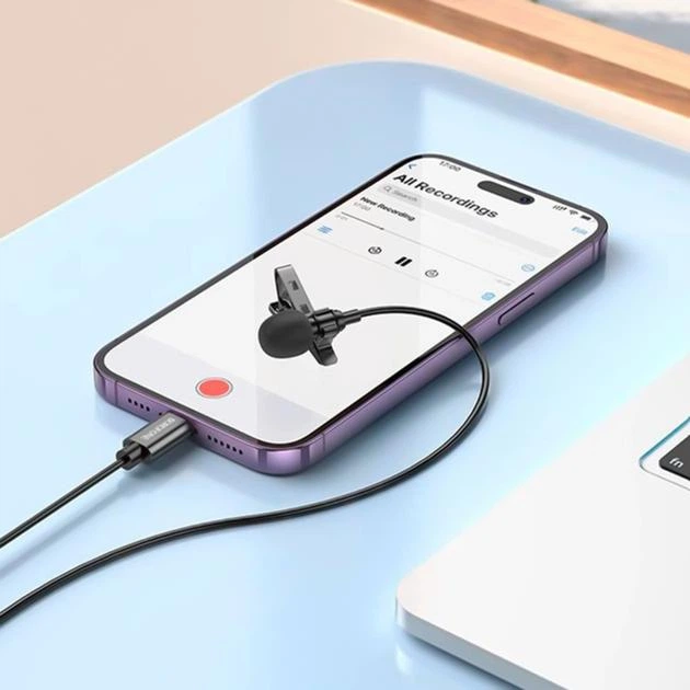 Микрофон петличний с Lightning 2м Borofone BFK-11 Черный - изображение 6