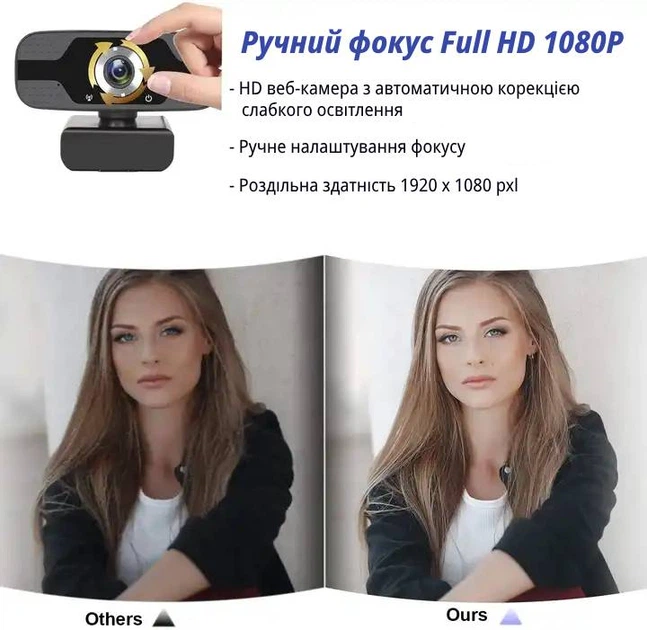 Веб-камера Lem Berger, Full HD Webcam 1080P, 1920*1080, с микрофоном и шторкой, в комплекте с триподом, 3309464 - изображение 3