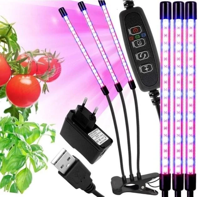 Світлодіодна LED фітолампа Grow Light для вирощування рослин розсади Повний спектр 3 голови USB 30 Вт - зображення 7