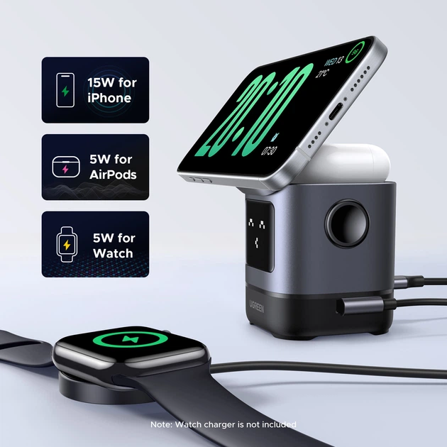 Бездротовий зарядний пристрій Ugreen W709 2-in-1 Robot Wireless Charger для iPhone&AirPods Grey (UGR-45775) - зображення 8