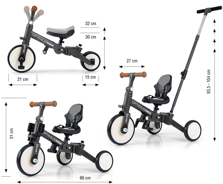 Триколісний велосипед Milly Mally Optimus Max Dark 5 в 1 Сірий (5907090700252) - зображення 4