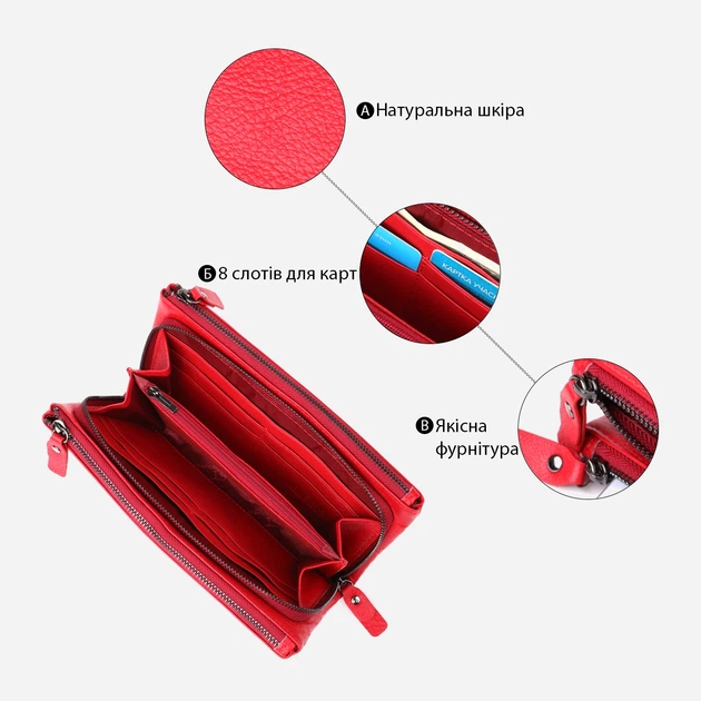 Кошелек женский для карточек из натуральной кожи ST Leather Accessories leather-23109 Красный - изображение 4