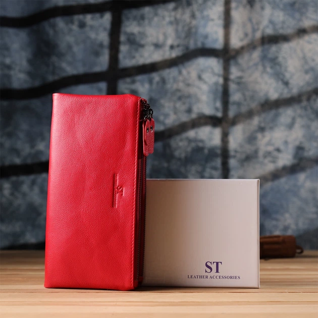Кошелек женский для карточек из натуральной кожи ST Leather Accessories leather-23109 Красный - изображение 10