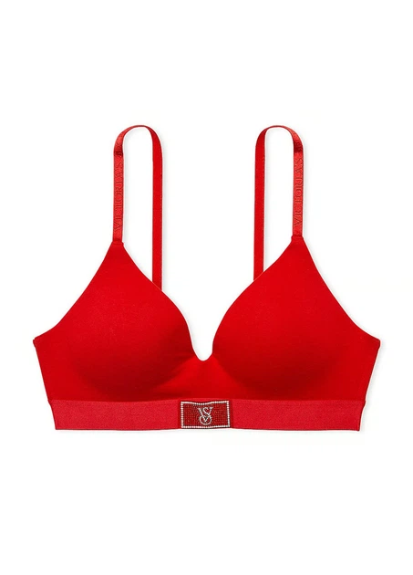 Комплект белья (лиф+трусики шортики) Victoria's Secret Logo Shine Patch 70B/S красный - изображение 6