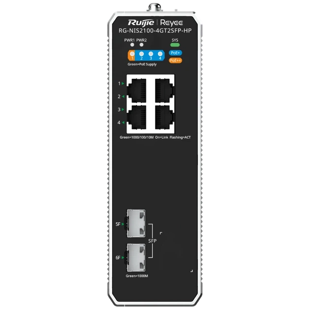 Коммутатор 6 портов управляемый Ruijie Reyee RG-NIS2100-4GT2SFP-HP PoE++ - Фото 1 Коммутатор 6 портов управляемый Ruijie Reyee RG-NIS2100-4GT2SFP-HP PoE++ - изображение 1