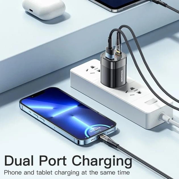 Сетевое зарядное устройство Essager Lingyun 33W GaN Digital Display Travel Charger Dual Port Type-C + USB-A Быстрая зарядка PD3.0+QC3.0 Цифровой дисплей ECTCA-LYB01-Z Black - изображение 3