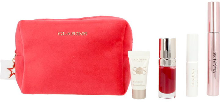 Zestaw kosmetyków pielęgnacyjnych Clarins Kosmetyczka + Tusz do rzęs 8 ml + Olejek do ust 7 ml + Tusz-serum do rzęs 3 ml + Primer 5 ml (3666057297618) - obraz 2