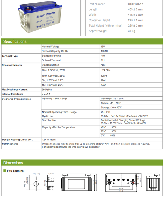Аккумулятор Ultracell UCG120-12 GEL 12V 120Ah - Фото 2 Аккумулятор Ultracell UCG120-12 GEL 12V 120Ah - изображение 2