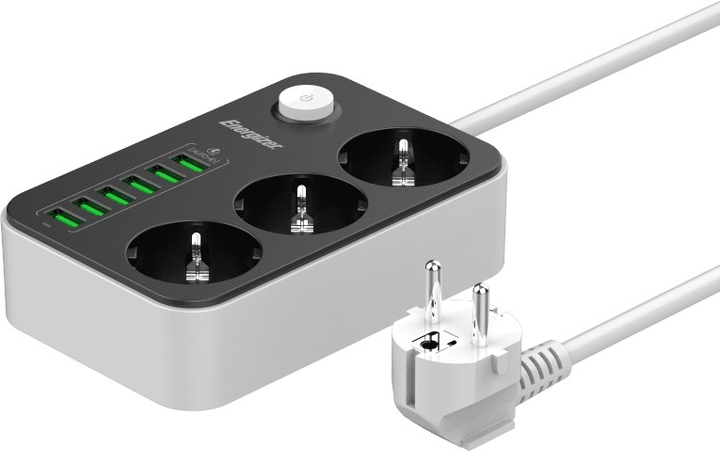 Listwa zasilająca Energizer 3 gniazda 6 USB 2 m Black (EPB2500W01EU) - obraz 2