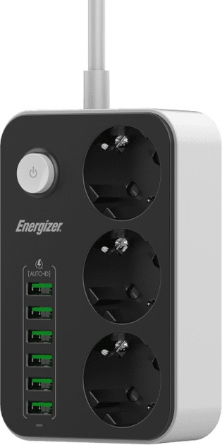 Listwa zasilająca Energizer 3 gniazda 6 USB 2 m Black (EPB2500W01EU) - obraz 4
