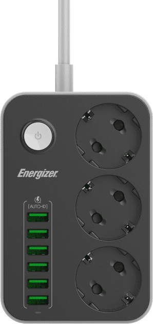 Listwa zasilająca Energizer 3 gniazda 6 USB 2 m Black (EPB2500W01EU) - obraz 5