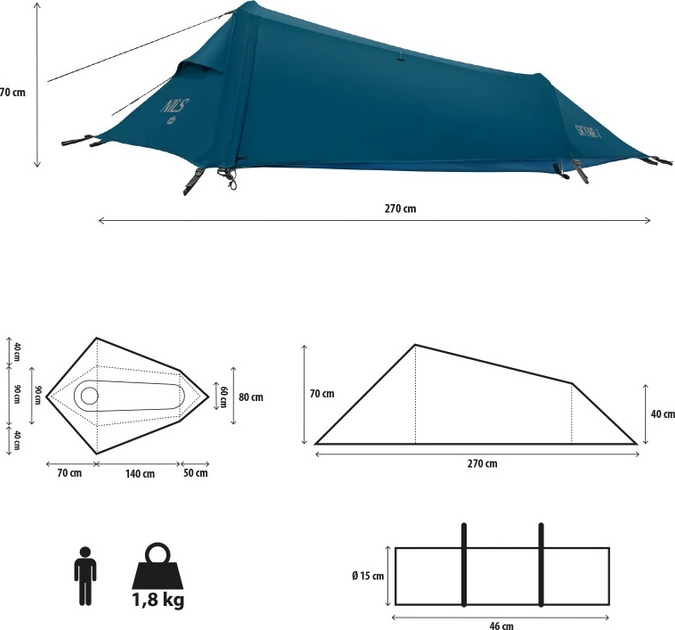 Намет кемпінговий Nils Camp Ultra Light Skyair 1 NC2501 Blue (5908261680038) - зображення 8