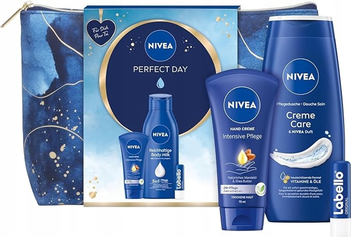 Zestaw kosmetyków do pielęgnacji ciała Nivea Women Kosmetyczka + Balsam do ust Labello 4.8 g + Balsam do ciała Reichhaltige 400 ml + Krem do rąk Intensive Pflege 75 ml (4006000047300) - obraz 2