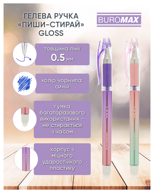 Набор гелевых ручек пиши-стирай Buromax Gloss 0.5 мм 12 шт Синих (BM.8312-01) - изображение 5
