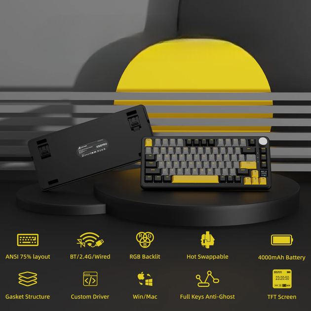 Бездротова механічна клавіатура Attack SHARK X85 PRO (82 клавіші, BT, 2.4 Гц, USB Type-C, дисплей, Starry Black) - зображення 3