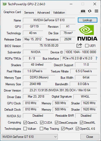 Видеокарта Taishuo PCI-Ex GeForce GT 610 2GB DDR3 OEM Low Profile (64 bit) (VGA, DVI, HDMI) (№835) - Фото 5 Видеокарта Taishuo PCI-Ex GeForce GT 610 2GB DDR3 OEM Low Profile (64 bit) (VGA, DVI, HDMI) (№835) - изображение 5