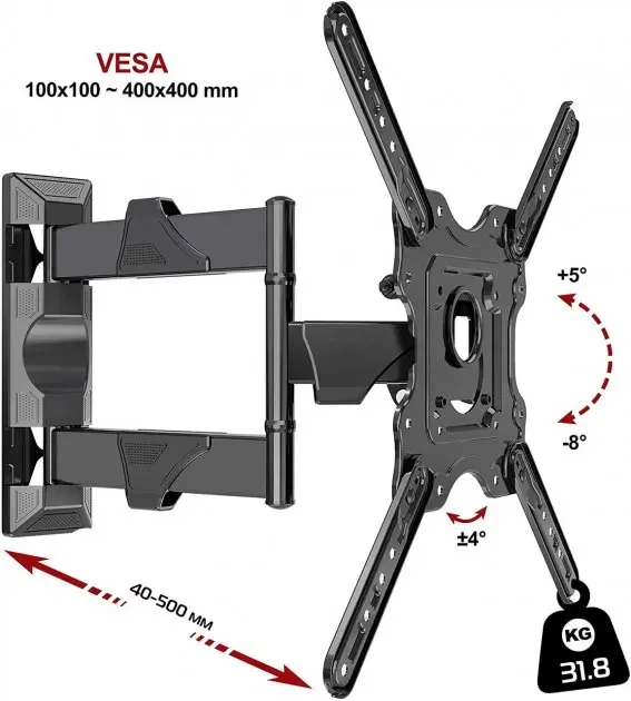 Настенное крепление для телевизора кронштейн V-Star S4 32-60 дюймов максимальная нагрузка 31.8 кг - изображение 4