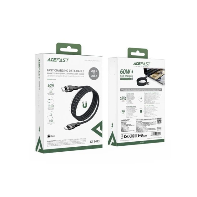 Data - Кабель ACEFAST C11-03 Type-C to Type-C 3A 60W 1.2m, Black - Фото 3 Data - Кабель ACEFAST C11-03 Type-C to Type-C 3A 60W 1.2m, Black - зображення 3