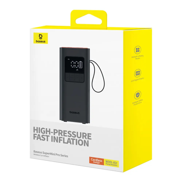 Автокомпресор Baseus SuperMini Pro Series Wireless Car Inflator, 50W, 4000 mAh Black C11159300111-00 - изображение 8