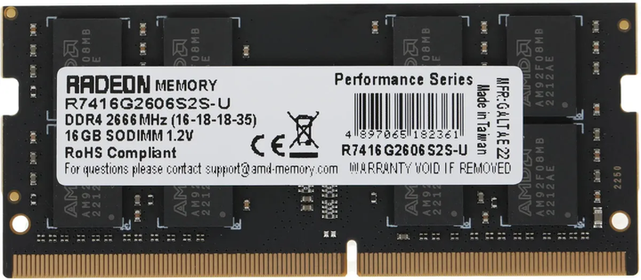 Pamięć RAM AMD SODIMM DDR4-2666 16384MB PC4-21300 Radeon R7 (R7416G2606S2S-U) - obraz 1