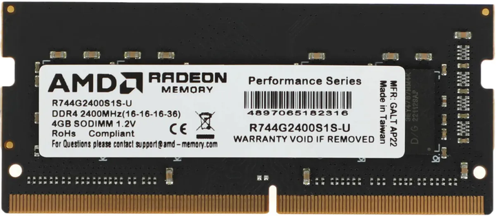 Pamięć RAM AMD SODIMM DDR4-2400 4096MB PC4-19200 R7 Performance Series (R744G2400S1S-U) - obraz 1