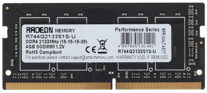 Оперативна пам'ять AMD SODIMM DDR4-2133 4096MB PC4-17000 R7 Series (R744G2133S1S-U) - зображення 2