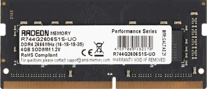 Pamięć RAM AMD SODIMM DDR4-2666 4096MB PC4-21300 Radeon R7 Performance (R744G2606S1S-UO) - obraz 1