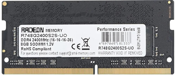 Pamięć RAM AMD SODIMM DDR4-2400 8192MB PC4-19200 Radeon R7 Performance (R748G2400S2S-UO) - obraz 1