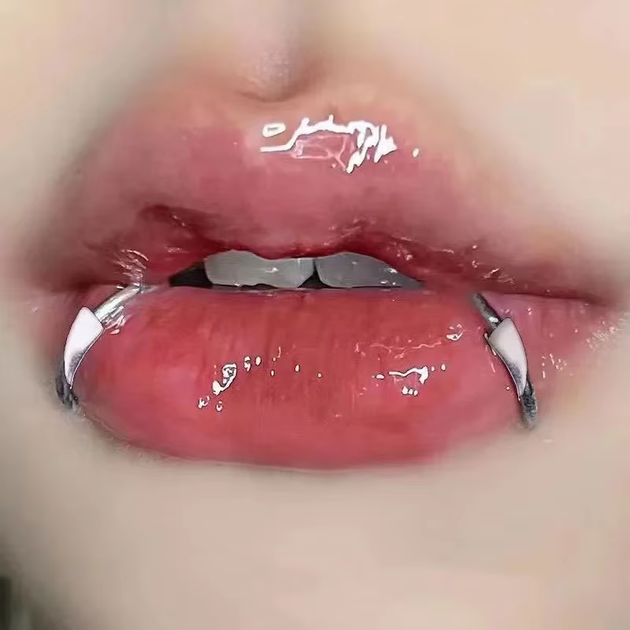 Серьги-обманки пирсинга зубы клики Finding Кольцо из хирургической стали 316L для губ 10мм Сталистый 12мм х 15мм Цена за пару - изображение 4
