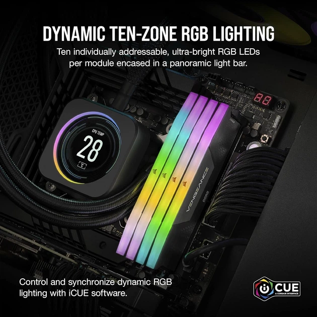 Оперативна пам'ять Corsair DDR5-5200 16384MB PC5-41600 Vengeance RGB Black (CMH16GX5M1B5200C40) - зображення 3