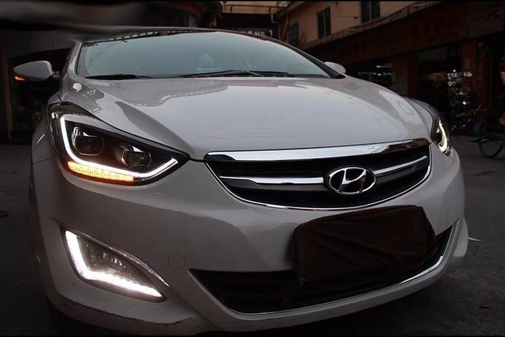 Передні альтернативна тюнінг оптика фари LED на Hyundai Elantra MD TLZ чорна 10-13 комплект Хендай Елантра L0649 - зображення 9